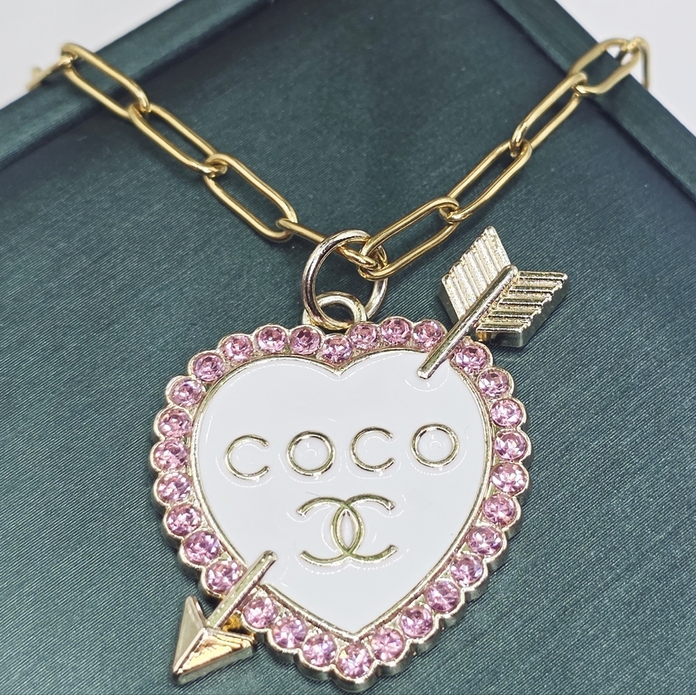 CHANEL Heart Necklace with Pink and Gold Details